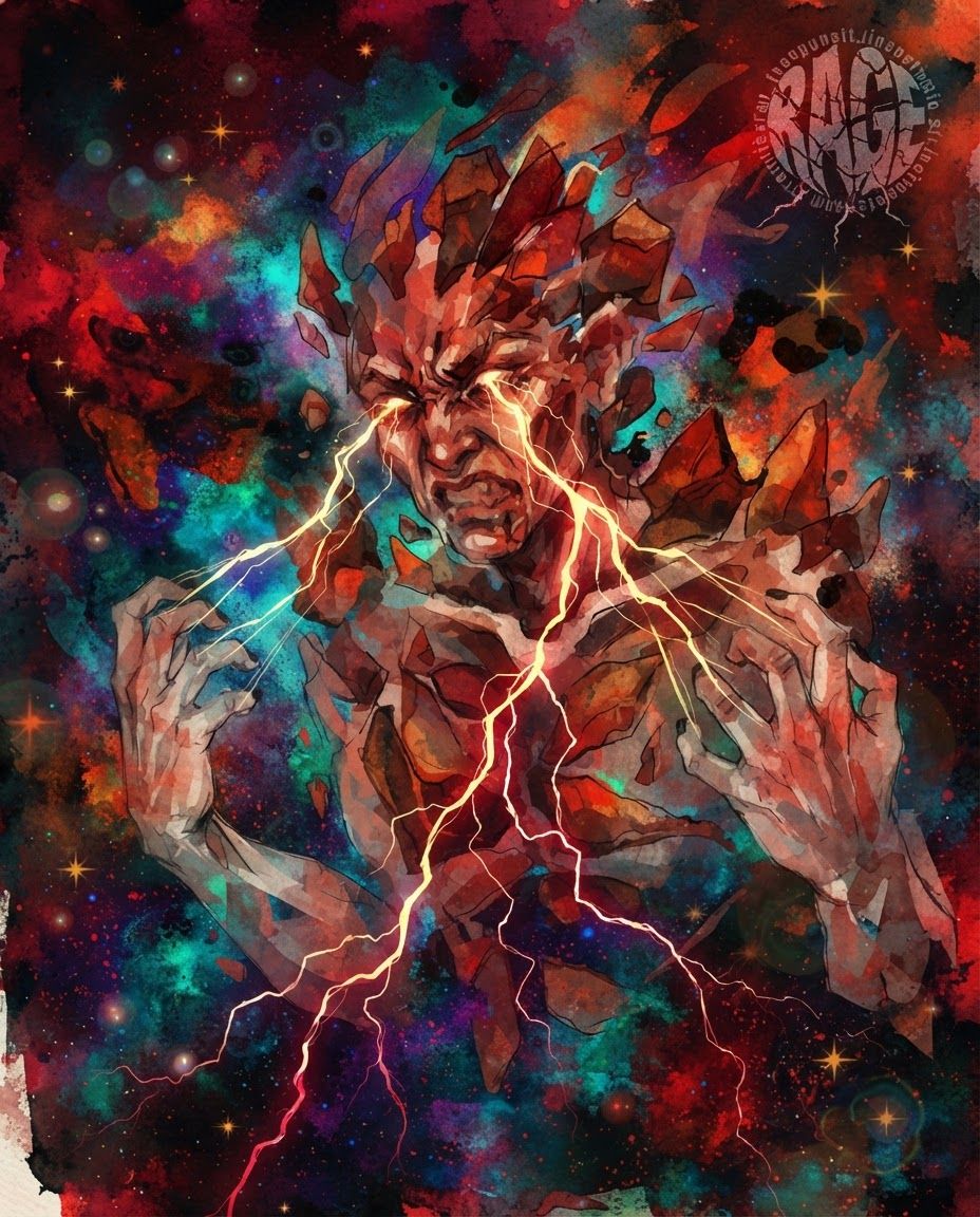 AI Design for create a new artwork similar to the art style of the reference image that is based on the concept of 'anger' , painterly, surreal, abstract colourful poetic artwork. dont copy reference image only follow textures