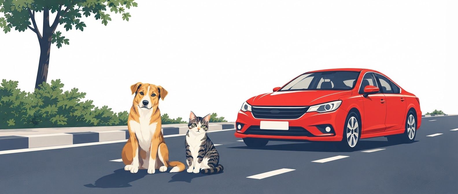 AI Design for redraw this, have the dog and cat sitting on the street