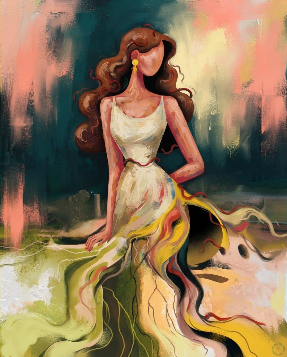 AI Design for redraw the second image in the exact same art style as the first image, painterly, surreal, abstract colourful