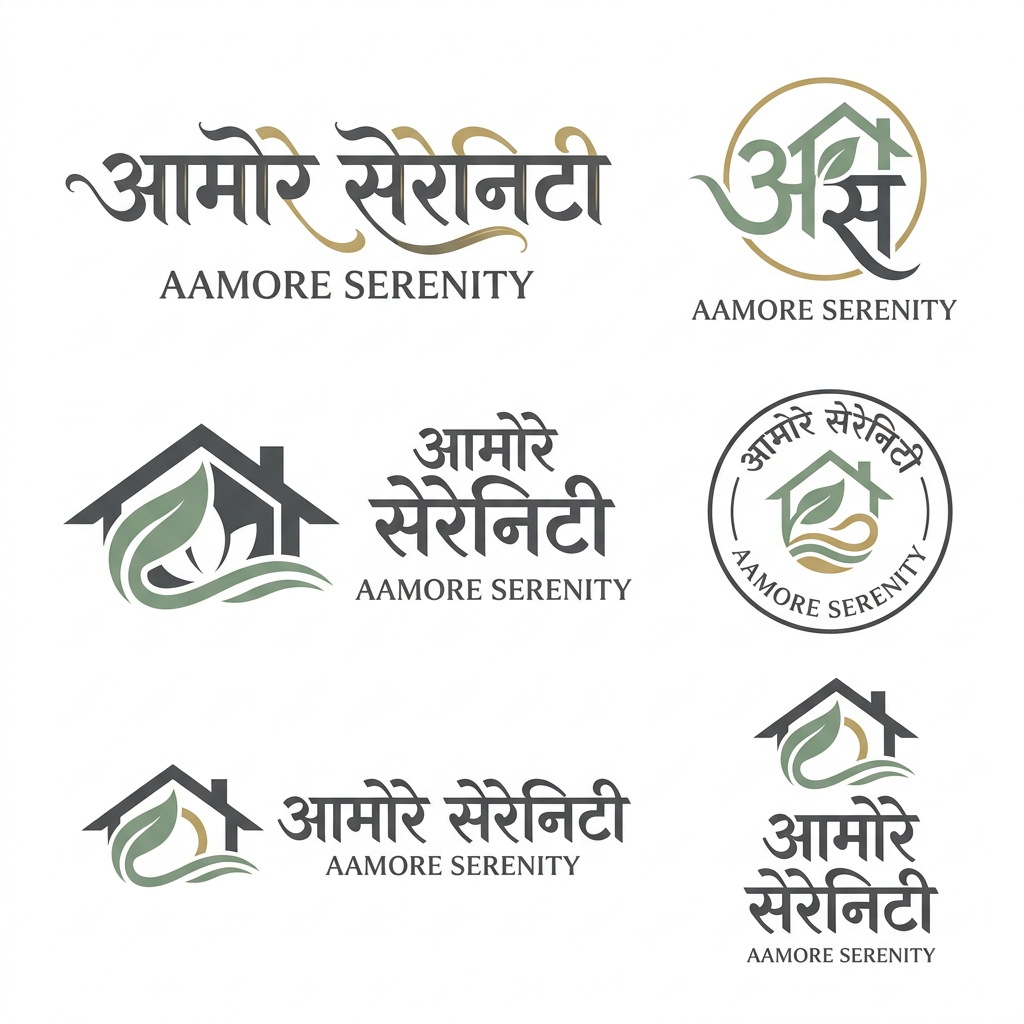 AI Design for Design an ultra-premium, minimalist luxury logo for a real estate brand named "आमोरे सेरेनिटी (Aamore Serenity)". The logo should seamlessly blend elegant Hindi calligraphy (Devanagari) with modern luxury branding aesthetics. Create a timeless monogram or wordmark where the Hindi typography is the focal point, accompanied by a subtle English subtitle: Aamore Serenity.
Incorporate a sophisticated abstract icon that fuses:
a modern house or architectural roofline,
graceful organic leaves symbolizing growth, prosperity, and nature,
gentle flowing curves representing serenity and peaceful living,
optional lotus-inspired geometry or sacred Indian motifs kept extremely minimal,
subtle negative-space integration for a premium, intelligent design.
The overall style should be:
Minimal yet luxurious
High-end real estate branding
Clean geometric construction
Scandinavian simplicity with Indian cultural elegance
Suitable for luxury villas, premium residential projects, and upscale developments
Typography:
Elegant Devanagari lettering with refined thick-and-thin strokes
Modern serif or high-end sans-serif English subtitle
Balanced spacing with perfect visual hierarchy
Color Palette:
Soft Sage Green (#8FA88A)
Warm Ivory/Cream (#F8F5EF)
Deep Charcoal Gray (#333333)
Optional muted gold accents (#B89A5E) for a premium touch
Background:
Pure white
Flat vector style
No gradients
No mockups
No shadows
Crisp, scalable logo suitable for print and digital
Design Keywords:
Luxury • Premium • Minimal • Architectural • Nature-inspired • Sustainable Living • Organic • Elegant • Modern Indian • Timeless • Sophisticated • High-end Branding • Clean Vector • Award-winning Logo Design • Negative Space • Corporate Identity • Luxury Real Estate • Boutique Developer • Serenity • Harmony • Prosperity
Output Requirements:
Create multiple logo concepts including:
Wordmark
Monogram
Icon + Wordmark combination
Circular emblem
Horizontal logo
Vertical logo