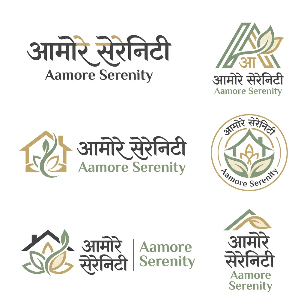 AI Design for Design an ultra-premium, minimalist luxury logo for a real estate brand named "आमोरे सेरेनिटी (Aamore Serenity)". The logo should seamlessly blend elegant Hindi calligraphy (Devanagari) with modern luxury branding aesthetics. Create a timeless monogram or wordmark where the Hindi typography is the focal point, accompanied by a subtle English subtitle: Aamore Serenity.
Incorporate a sophisticated abstract icon that fuses:
a modern house or architectural roofline,
graceful organic leaves symbolizing growth, prosperity, and nature,
gentle flowing curves representing serenity and peaceful living,
optional lotus-inspired geometry or sacred Indian motifs kept extremely minimal,
subtle negative-space integration for a premium, intelligent design.
The overall style should be:
Minimal yet luxurious
High-end real estate branding
Clean geometric construction
Scandinavian simplicity with Indian cultural elegance
Suitable for luxury villas, premium residential projects, and upscale developments
Typography:
Elegant Devanagari lettering with refined thick-and-thin strokes
Modern serif or high-end sans-serif English subtitle
Balanced spacing with perfect visual hierarchy
Color Palette:
Soft Sage Green (#8FA88A)
Warm Ivory/Cream (#F8F5EF)
Deep Charcoal Gray (#333333)
Optional muted gold accents (#B89A5E) for a premium touch
Background:
Pure white
Flat vector style
No gradients
No mockups
No shadows
Crisp, scalable logo suitable for print and digital
Design Keywords:
Luxury • Premium • Minimal • Architectural • Nature-inspired • Sustainable Living • Organic • Elegant • Modern Indian • Timeless • Sophisticated • High-end Branding • Clean Vector • Award-winning Logo Design • Negative Space • Corporate Identity • Luxury Real Estate • Boutique Developer • Serenity • Harmony • Prosperity
Output Requirements:
Create multiple logo concepts including:
Wordmark
Monogram
Icon + Wordmark combination
Circular emblem
Horizontal logo
Vertical logo