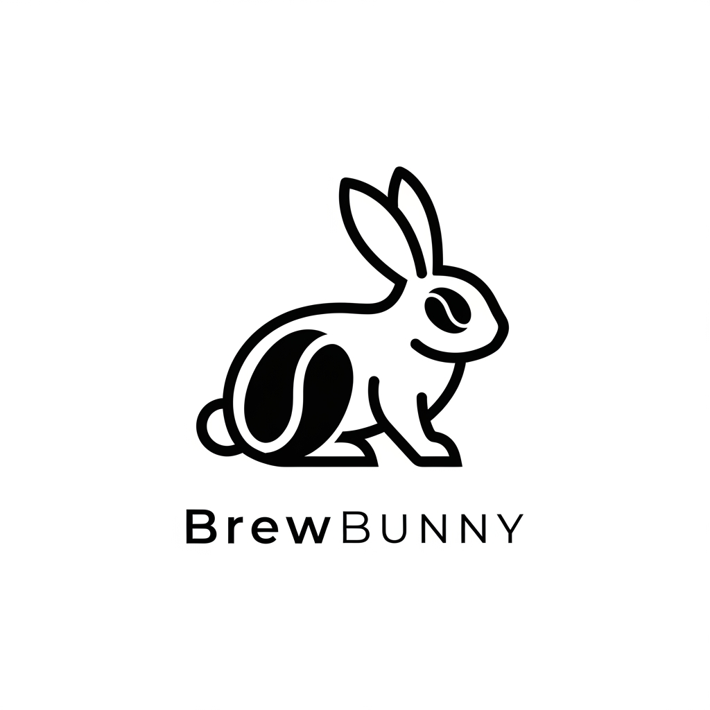 AI Design for Design a premium minimalist vector logo for a specialty coffee brand named "BrewBunny." Create a sophisticated logo that combines a minimalist bunny silhouette with subtle coffee-inspired elements such as a coffee bean, coffee leaves, or negative space. Avoid cartoon characters, mugs, steam icons, or childish illustrations. The logo should feel warm, elegant, modern, and timeless, inspired by Scandinavian and Japanese minimalist branding. Use clean geometric lines, balanced proportions, and a flat vector style. Create a monochrome black version on a white background with no gradients, no shadows, no mockups, suitable for coffee packaging, café signage, and premium branding.