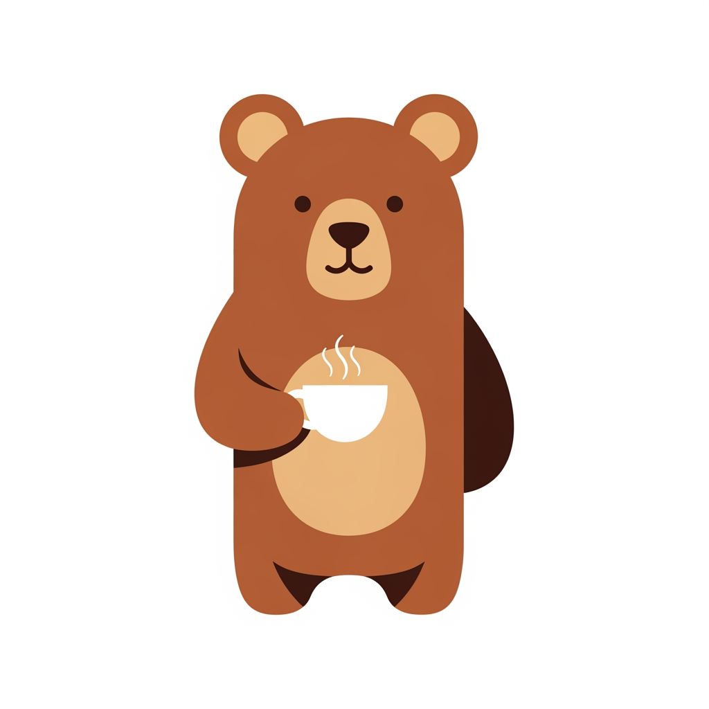 AI Design for Design a minimalist mascot for "BrewBear," a premium specialty coffee brand. Create a friendly but sophisticated bear with simple geometric shapes, clean curves, and subtle facial features. The bear should hold a small coffee cup naturally without looking cartoonish. Use flat vector illustration, warm and modern styling, suitable for coffee packaging, café cups, tote bags, and stickers. Inspired by Scandinavian and Japanese minimal character design. Avoid exaggerated expressions, thick outlines, or childish proportions.