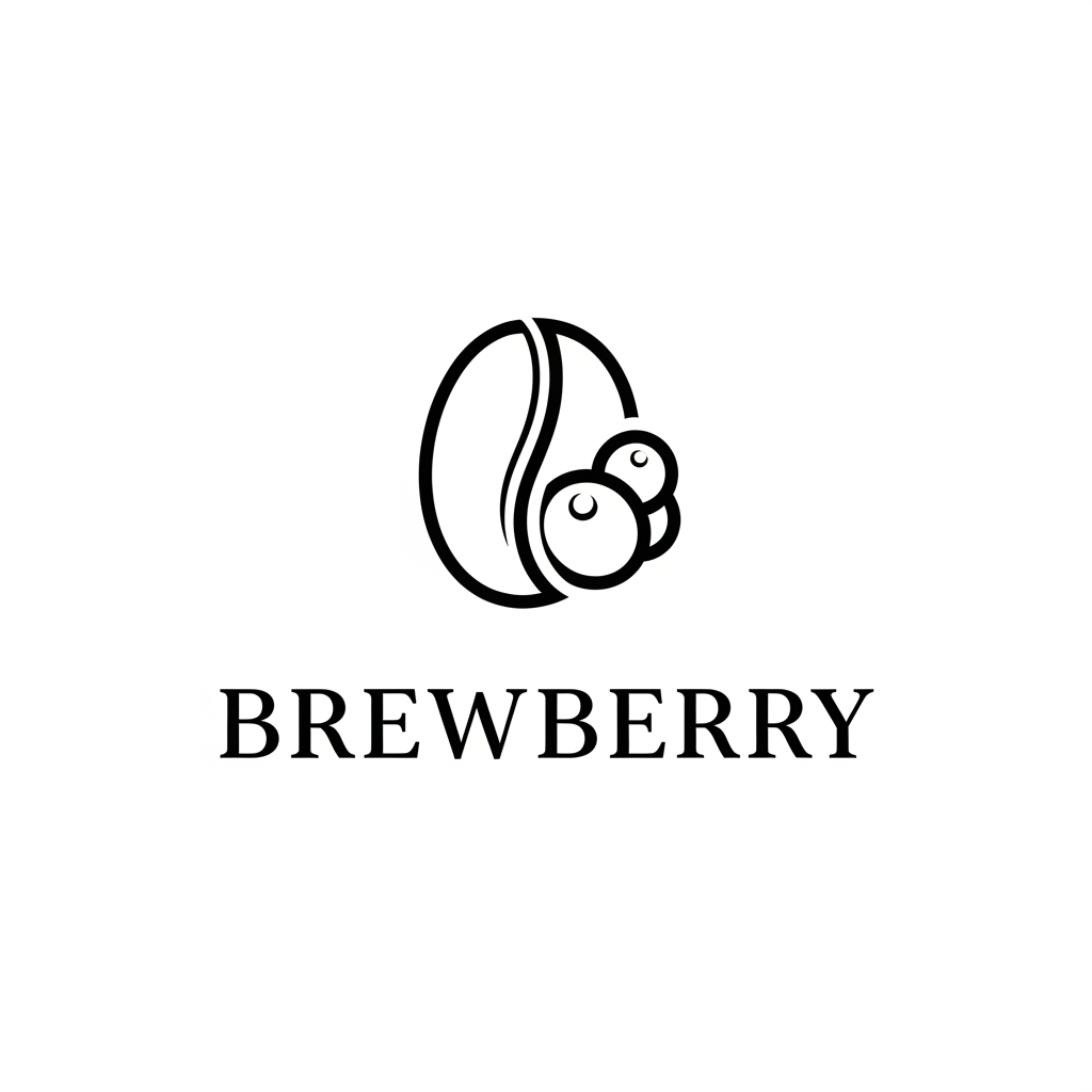 AI Design for Create a modern luxury logo for "BrewBerry," a premium specialty coffee brand. Design a minimalist vector icon that merges a coffee bean and a berry into one elegant symbol using negative space. Pair it with a refined custom serif wordmark. The logo should feel warm, premium, and contemporary, inspired by brands like Blue Bottle Coffee, Aesop, and Muji. Use clean lines, precise geometry, balanced spacing, and a timeless aesthetic. Flat vector design, black on white, no gradients, no 3D effects, no coffee cups, no steam, no clipart, no background textures, suitable for packaging, café signage, and digital branding.