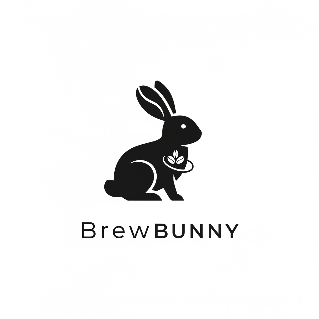 AI Design for Design a premium minimalist vector logo for a specialty coffee brand named "BrewBunny." Create a sophisticated logo that combines a minimalist bunny silhouette with subtle coffee-inspired elements such as a coffee bean, coffee leaves, or negative space. Avoid cartoon characters, mugs, steam icons, or childish illustrations. The logo should feel warm, elegant, modern, and timeless, inspired by Scandinavian and Japanese minimalist branding. Use clean geometric lines, balanced proportions, and a flat vector style. Create a monochrome black version on a white background with no gradients, no shadows, no mockups, suitable for coffee packaging, café signage, and premium branding.