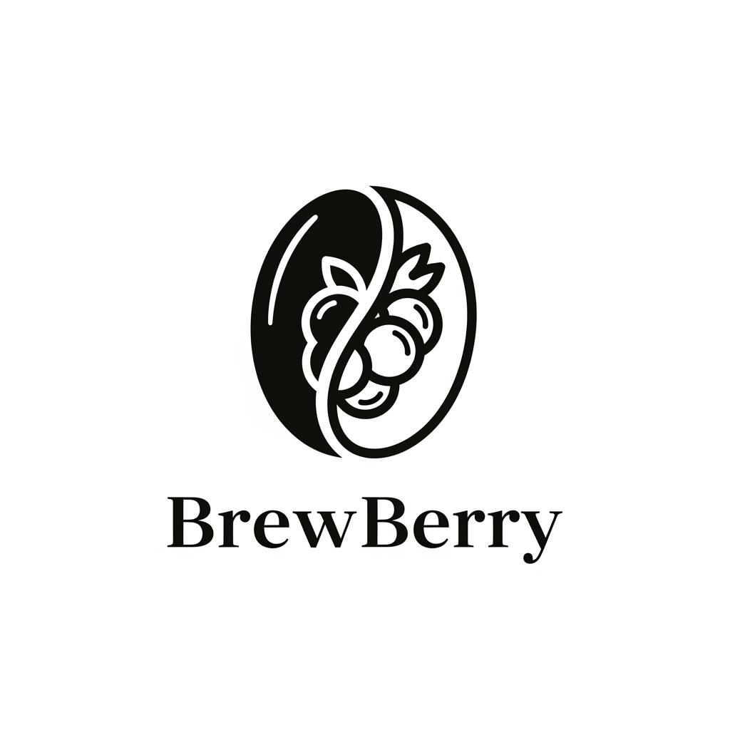 AI Design for Create a modern luxury logo for "BrewBerry," a premium specialty coffee brand. Design a minimalist vector icon that merges a coffee bean and a berry into one elegant symbol using negative space. Pair it with a refined custom serif wordmark. The logo should feel warm, premium, and contemporary, inspired by brands like Blue Bottle Coffee, Aesop, and Muji. Use clean lines, precise geometry, balanced spacing, and a timeless aesthetic. Flat vector design, black on white, no gradients, no 3D effects, no coffee cups, no steam, no clipart, no background textures, suitable for packaging, café signage, and digital branding.