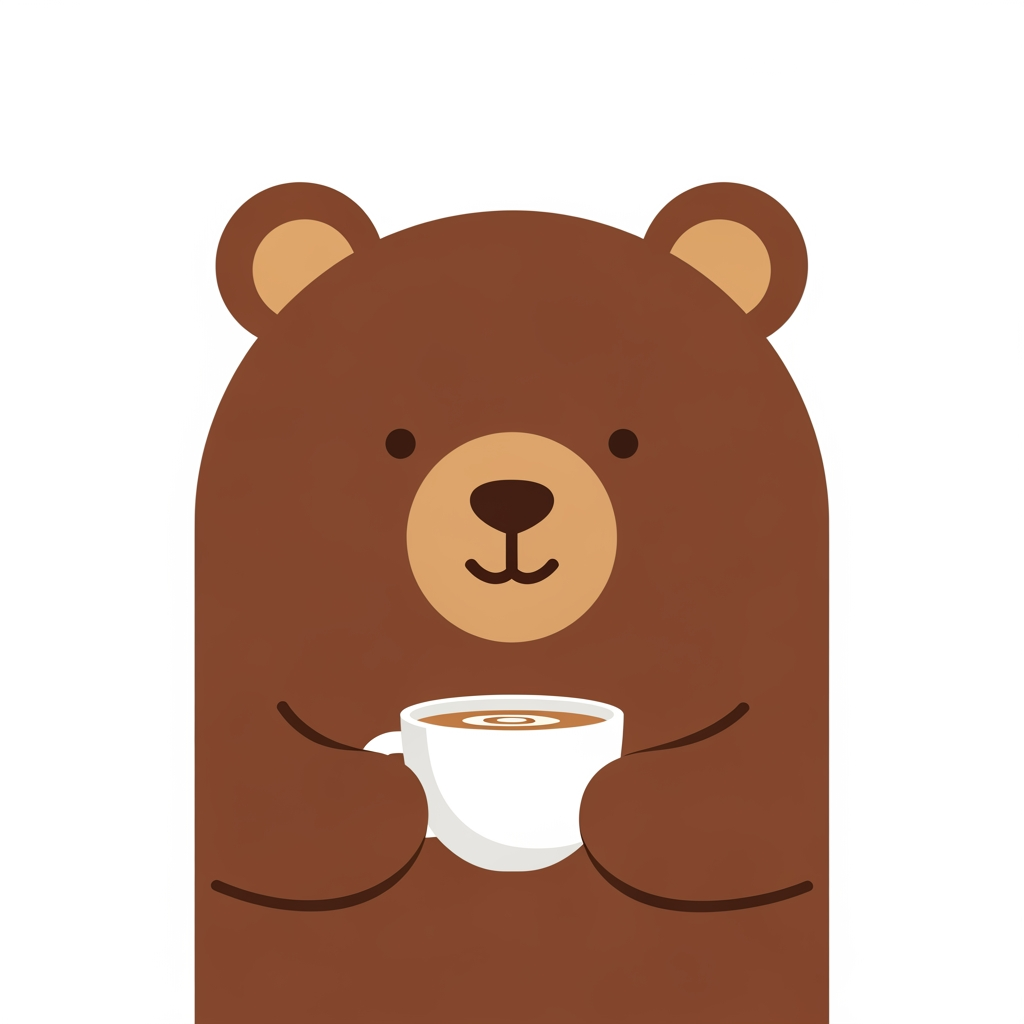 AI Design for Design a minimalist mascot for "BrewBear," a premium specialty coffee brand. Create a friendly but sophisticated bear with simple geometric shapes, clean curves, and subtle facial features. The bear should hold a small coffee cup naturally without looking cartoonish. Use flat vector illustration, warm and modern styling, suitable for coffee packaging, café cups, tote bags, and stickers. Inspired by Scandinavian and Japanese minimal character design. Avoid exaggerated expressions, thick outlines, or childish proportions.