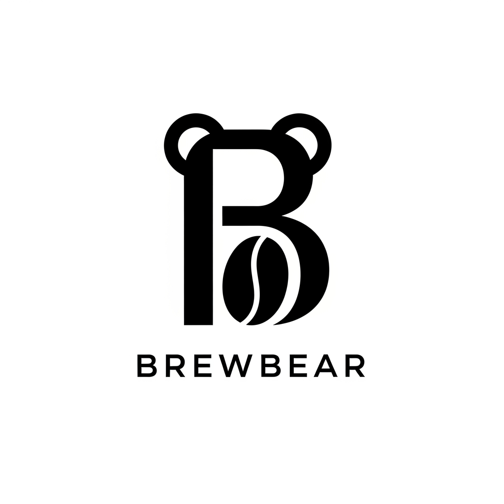 AI Design for Create a luxury monogram logo for "BrewBear" where the letter "B" cleverly incorporates bear ears and the shape of a coffee bean through negative space. The design should be clean, geometric, elegant, and timeless. Flat vector, monochrome black on white, inspired by premium brands such as Aesop, Blue Bottle Coffee, Muji, and COS. No cartoon elements, no coffee cups, no steam, no gradients, and no mockups.