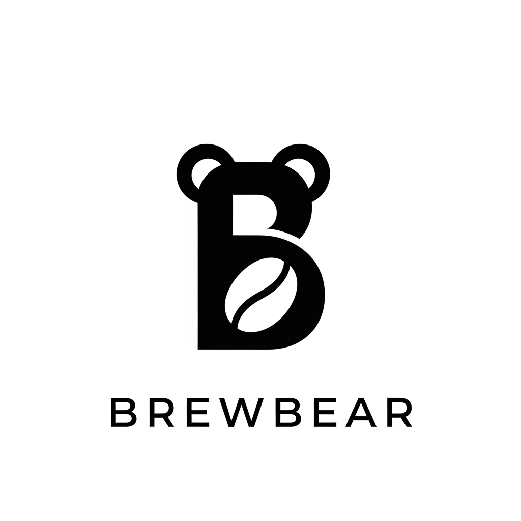 AI Design for Create a luxury monogram logo for "BrewBear" where the letter "B" cleverly incorporates bear ears and the shape of a coffee bean through negative space. The design should be clean, geometric, elegant, and timeless. Flat vector, monochrome black on white, inspired by premium brands such as Aesop, Blue Bottle Coffee, Muji, and COS. No cartoon elements, no coffee cups, no steam, no gradients, and no mockups.