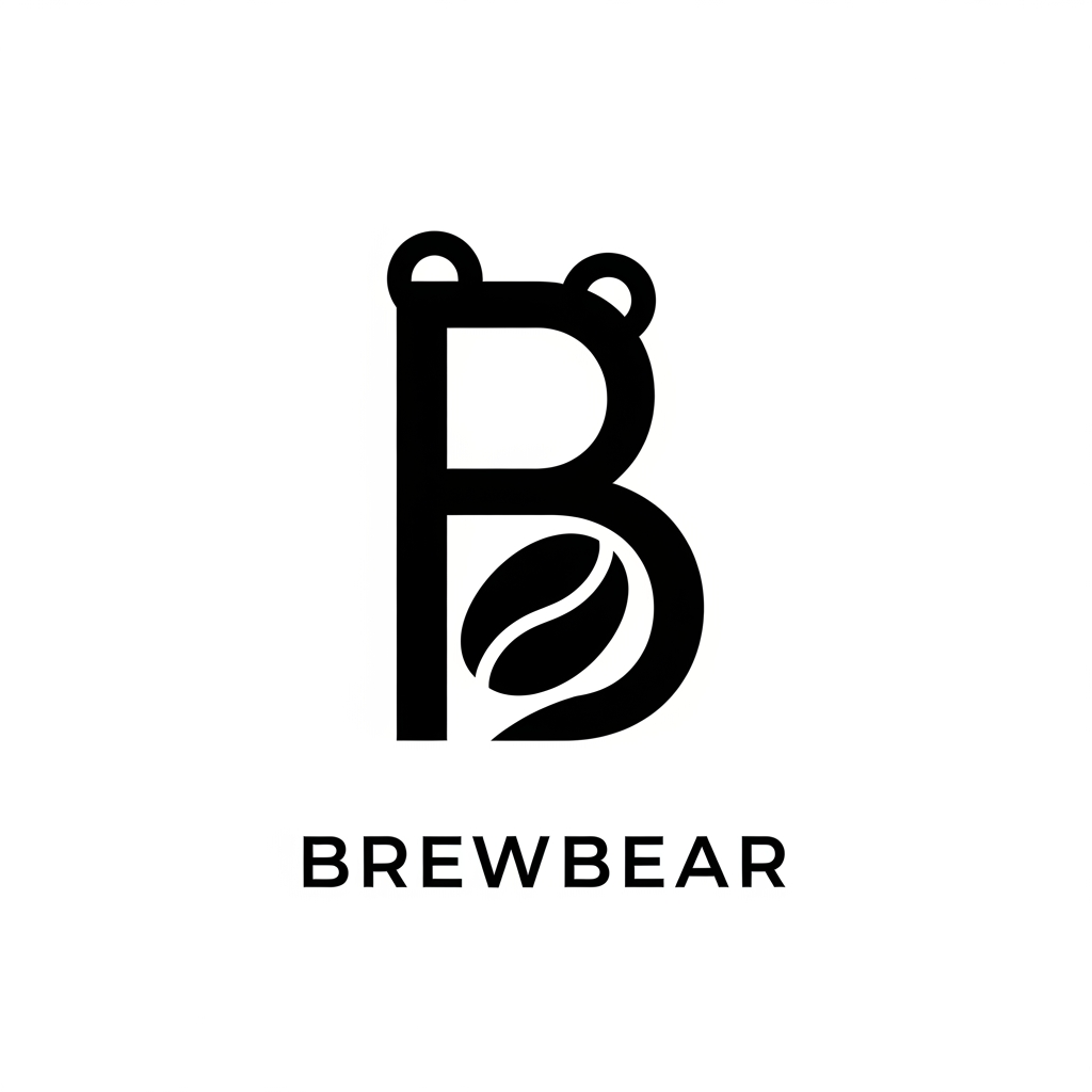 AI Design for Create a luxury monogram logo for "BrewBear" where the letter "B" cleverly incorporates bear ears and the shape of a coffee bean through negative space. The design should be clean, geometric, elegant, and timeless. Flat vector, monochrome black on white, inspired by premium brands such as Aesop, Blue Bottle Coffee, Muji, and COS. No cartoon elements, no coffee cups, no steam, no gradients, and no mockups.