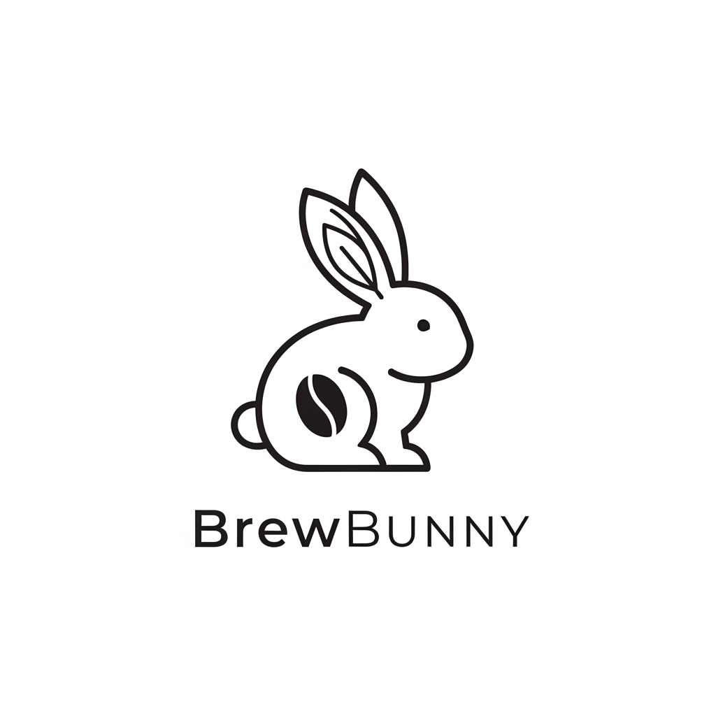 AI Design for Design a premium minimalist vector logo for a specialty coffee brand named "BrewBunny." Create a sophisticated logo that combines a minimalist bunny silhouette with subtle coffee-inspired elements such as a coffee bean, coffee leaves, or negative space. Avoid cartoon characters, mugs, steam icons, or childish illustrations. The logo should feel warm, elegant, modern, and timeless, inspired by Scandinavian and Japanese minimalist branding. Use clean geometric lines, balanced proportions, and a flat vector style. Create a monochrome black version on a white background with no gradients, no shadows, no mockups, suitable for coffee packaging, café signage, and premium branding.