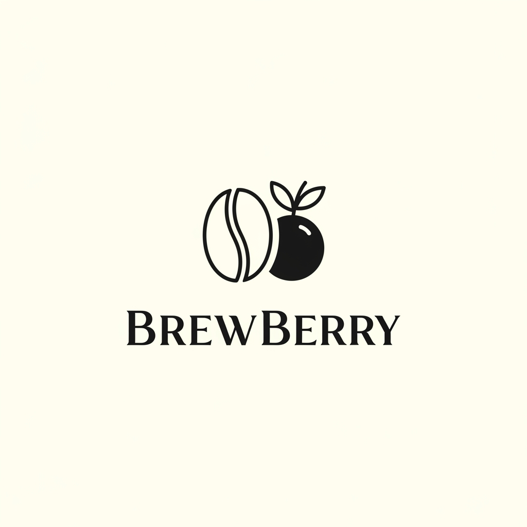 AI Design for Create a modern luxury logo for "BrewBerry," a premium specialty coffee brand. Design a minimalist vector icon that merges a coffee bean and a berry into one elegant symbol using negative space. Pair it with a refined custom serif wordmark. The logo should feel warm, premium, and contemporary, inspired by brands like Blue Bottle Coffee, Aesop, and Muji. Use clean lines, precise geometry, balanced spacing, and a timeless aesthetic. Flat vector design, black on white, no gradients, no 3D effects, no coffee cups, no steam, no clipart, no background textures, suitable for packaging, café signage, and digital branding.