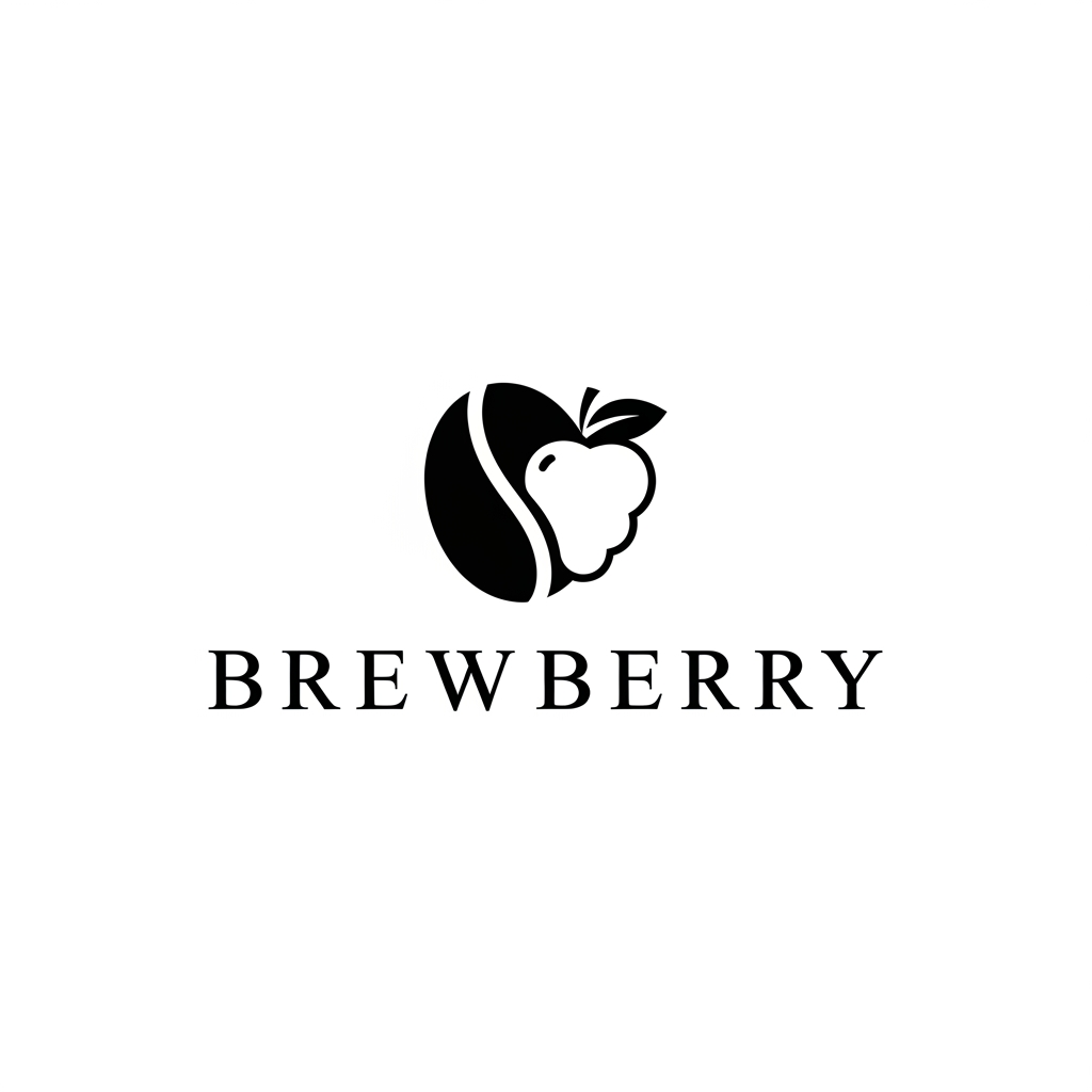 AI Design for Design a premium minimalist vector logo for a specialty coffee brand named "BrewBerry." Create a timeless wordmark combined with a unique symbol that subtly blends a coffee bean and a berry using elegant negative space. Avoid coffee cups, mugs, steam, or generic café icons. Use clean geometric shapes, balanced proportions, and modern luxury branding inspired by Scandinavian and Japanese minimalism. The style should feel sophisticated, warm, artisan, and memorable. Use a monochrome black version on a plain white background. Ensure the logo is scalable, flat, vector-style, with no gradients, no shadows, and no mockups.