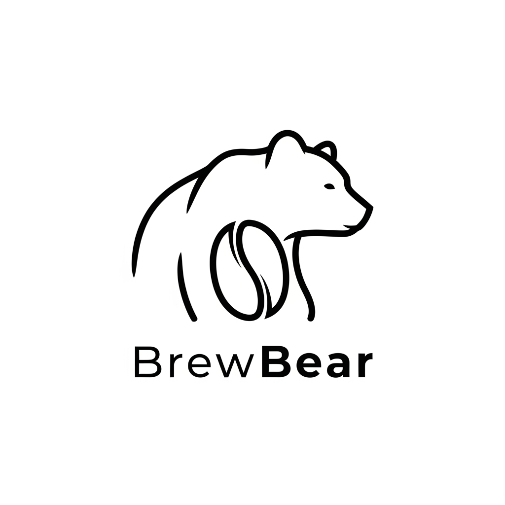 AI Design for Design a premium minimalist vector logo for a specialty coffee brand called "BrewBear." Create a timeless, modern logo that subtly combines a bear and a coffee bean using elegant negative space. The bear should feel calm, sophisticated, and iconic—not cartoonish or childish. Use clean geometric shapes, balanced proportions, and flat vector styling inspired by Scandinavian and Japanese minimalist design. Pair the icon with a refined custom wordmark reading "BrewBear." Use a monochrome black logo on a white background with no gradients, no shadows, no mockups, and no background textures. The logo should be scalable and suitable for coffee packaging, café signage, merchandise, mobile apps, and premium branding.