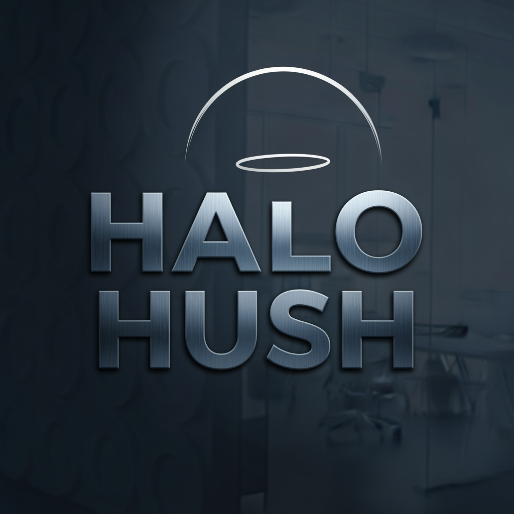 AI Design for 'Halo Hush' is my brand name, I need a logo which looks the words bold and brave.