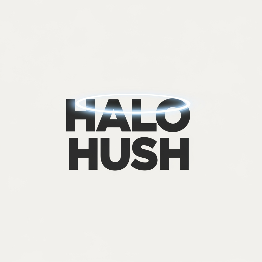 AI Design for 'Halo Hush' is my brand name, I need a logo which looks the words bold and brave.