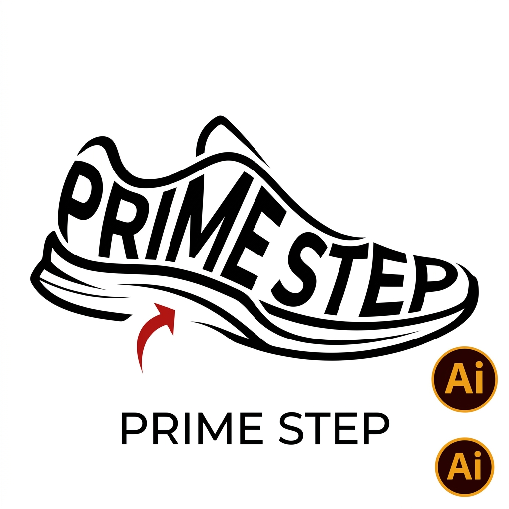 AI Design for create a logo for my shoe website. with unique logo my website name is prime step inside the shoe logo i need a prime step text like this image i need a shoe logo with the ext prime step