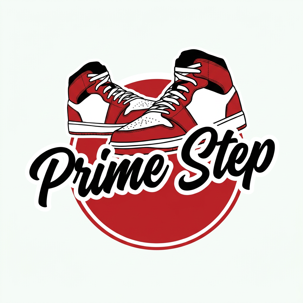 AI Design for create a logo for my shoe website. with unique logo my website name is prime step, in this image remve the text shoe logo and add Prime Step and alos remove sneaker shoe