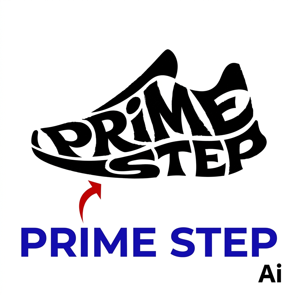 AI Design for create a logo for my shoe website. with unique logo my website name is prime step inside the shoe logo i need a prime step text like this image i need a shoe logo with the ext prime stp