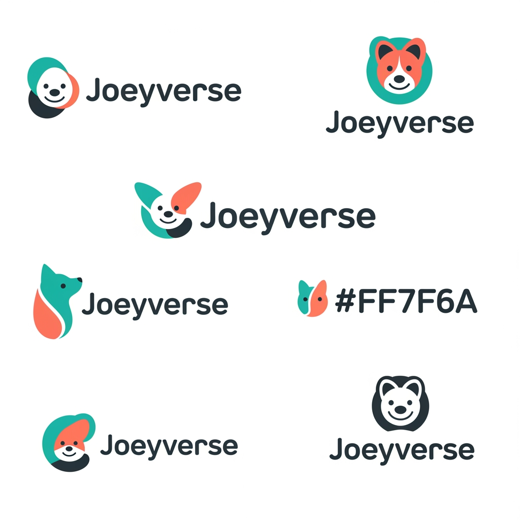 AI Design for Design a premium, minimal, elegant, and cute logo for a pet healthcare platform named "Joeyverse."
Brand Mission: Joeyverse connects pet owners with licensed veterinarians through instant chat and video/audio calls, making pet care accessible, trustworthy, and compassionate.
Logo Style:
Modern, clean, minimalistic
Elegant with soft, friendly curves
Cute but professional (avoid cartoonish or childish)
Flat vector design
Highly recognizable as an app icon and website logo
Scalable for mobile apps, websites, and social media
Concept Ideas:
A simple pet paw seamlessly integrated with a speech bubble or chat icon
A heart subtly formed within a paw print, a paw with orbitals around it with cute pet stuff
A minimalist outline of a dog and cat together
A caring hand embracing a paw
A subtle medical cross hidden within the negative space
A circular or rounded icon symbolizing connection, care, and community
Typography:
Clean rounded sans-serif font
Modern, premium appearance
"Joeyverse" written in lowercase or title case
Balanced spacing and elegant proportions
Color Palette:
Primary: Emerald Green (#22C55E) or Teal (#14B8A6) to represent health and trust
Accent: Warm Coral (#FF7F6A) or Soft Orange (#F59E0B) for compassion
Neutral: White, Charcoal (#1F2937), and Soft Gray (#F8FAFC)
Flat colors only (no gradients)
Design Principles:
Minimal geometric shapes
Plenty of negative space
Soft rounded corners
Premium startup aesthetic similar to Airbnb, Headspace, Stripe, or Notion
Memorable and timeless
Avoid overly detailed illustrations, realistic animals, clip art, and generic veterinary logos
Output Requirements:
Vector logo on a clean white background
Icon-only version
Horizontal logo (icon + Joeyverse)
Monochrome version (black and white)
App icon version (square)
Crisp SVG-style vector artwork
High-end branding suitable for a modern pet-tech startup.
