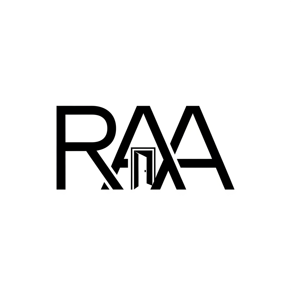 AI Design for Design a premium minimalist monogram logo for an architecture studio named RAA. The logo should integrate a subtle architectural element directly within the letterforms instead of adding a separate icon. Use negative space to reveal a doorway, framed entrance, courtyard, window opening, or architectural void. The architecture should feel discovered rather than obvious. Avoid roof icons, houses, skylines, or literal buildings. The design should be geometric, balanced, timeless, and suitable for luxury architecture branding. Black and white only, vector style, clean lines, minimal, Swiss-inspired, strong negative space.Style: Minimalist, timeless, premium architecture branding, bold geometric construction, Swiss design principles, modernist typography, Bauhaus influence, strong negative space, perfectly balanced proportions, monochrome black and white, clean vector artwork, flat design, scalable logo, no gradients, no shadows, no mockups, no textures, no background graphics, no roof icons, no house symbols, no skyscrapers, no generic real estate imagery, iconic, memorable, ownable, award-winning logo design.