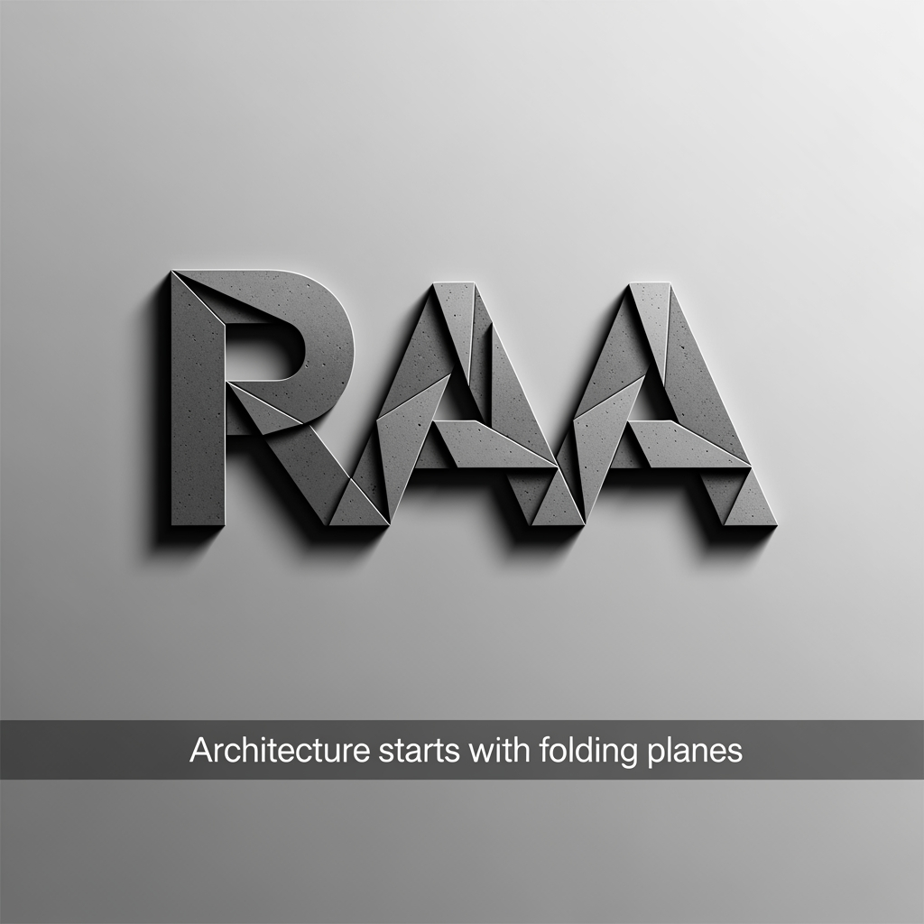 AI Design for Logo - Architecture starts with folding planes.
The logo looks like one sheet of metal or concrete folded into RAA.
No separate letters.
Just folds.
Inspired by:
Zaha Hadid
Daniel Libeskind
Paper engineering