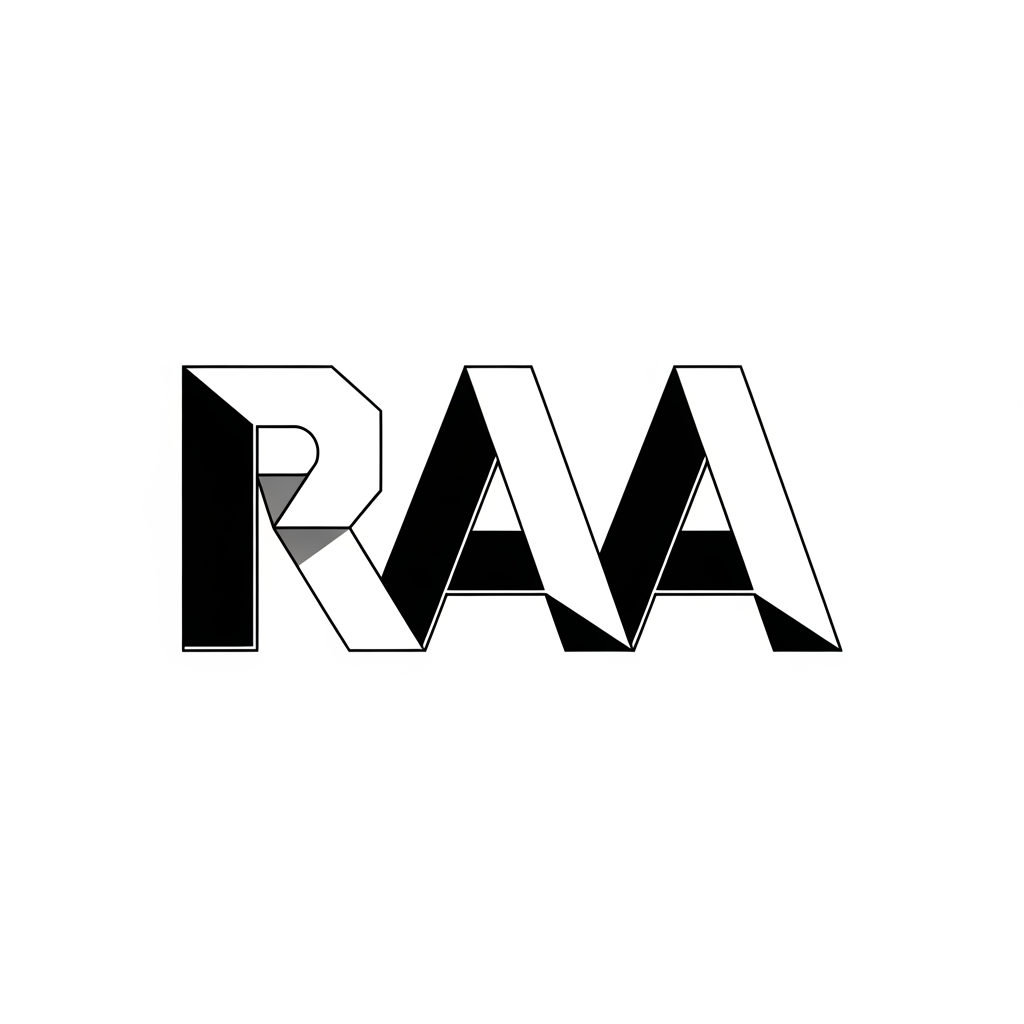 AI Design for plain black and white vector logoLogo - Architecture starts with folding planes.
The logo looks like one sheet of metal or concrete folded into RAA.
No separate letters.
Just folds.
Inspired by:
Zaha Hadid
Daniel Libeskind
Paper engineering