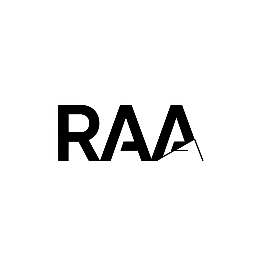 AI Design for The "One Move" Logo ⭐
This is the direction I'd pursue.
Start with a perfectly normal, bold RAA wordmark.
Now make one architectural intervention.
Only one.
Examples:
One corner is sliced away.
One slab floats.
One volume shifts forward.
One column is removed.
One void is carved out.
One axis is offset.
That's it.
One move.
Nothing else.