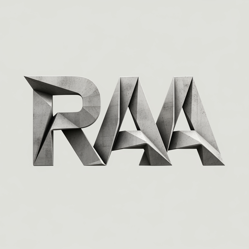 AI Design for Logo - Architecture starts with folding planes.
The logo looks like one sheet of metal or concrete folded into RAA.
No separate letters.
Just folds.
Inspired by:
Zaha Hadid
Daniel Libeskind
Paper engineering