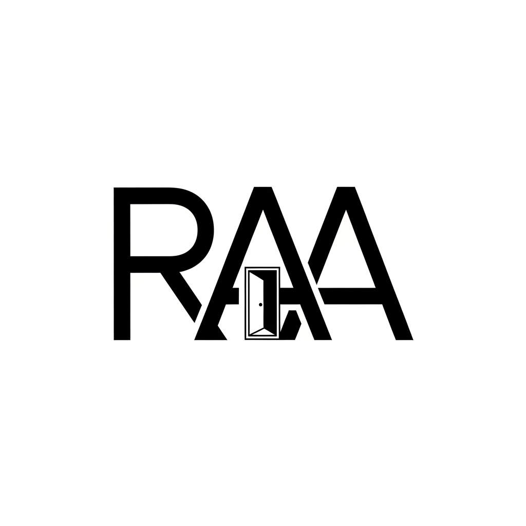 AI Design for Design a premium minimalist monogram logo for an architecture studio named RAA. The logo should integrate a subtle architectural element directly within the letterforms instead of adding a separate icon. Use negative space to reveal a doorway, framed entrance, courtyard, window opening, or architectural void. The architecture should feel discovered rather than obvious. Avoid roof icons, houses, skylines, or literal buildings. The design should be geometric, balanced, timeless, and suitable for luxury architecture branding. Black and white only, vector style, clean lines, minimal, Swiss-inspired, strong negative space.Style: Minimalist, timeless, premium architecture branding, bold geometric construction, Swiss design principles, modernist typography, Bauhaus influence, strong negative space, perfectly balanced proportions, monochrome black and white, clean vector artwork, flat design, scalable logo, no gradients, no shadows, no mockups, no textures, no background graphics, no roof icons, no house symbols, no skyscrapers, no generic real estate imagery, iconic, memorable, ownable, award-winning logo design.
