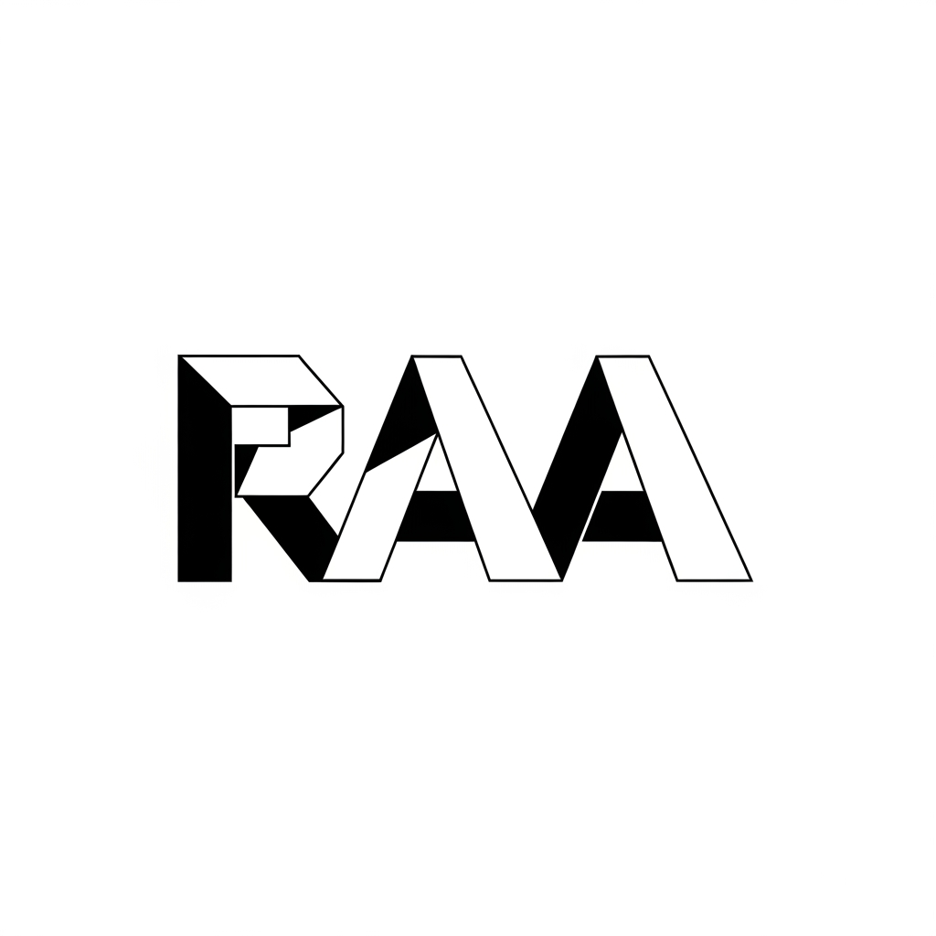 AI Design for plain black and white vector logoLogo - Architecture starts with folding planes.
The logo looks like one sheet of metal or concrete folded into RAA.
No separate letters.
Just folds.
Inspired by:
Zaha Hadid
Daniel Libeskind
Paper engineering