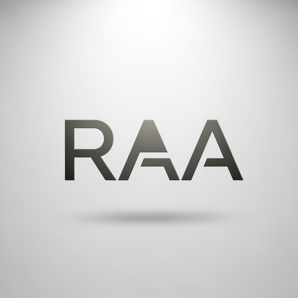 AI Design for The "One Move" Logo ⭐
This is the direction I'd pursue.
Start with a perfectly normal, bold RAA wordmark.
Now make one architectural intervention.
Only one.
Examples:
One corner is sliced away.
One slab floats.
One volume shifts forward.
One column is removed.
One void is carved out.
One axis is offset.
That's it.
One move.
Nothing else.