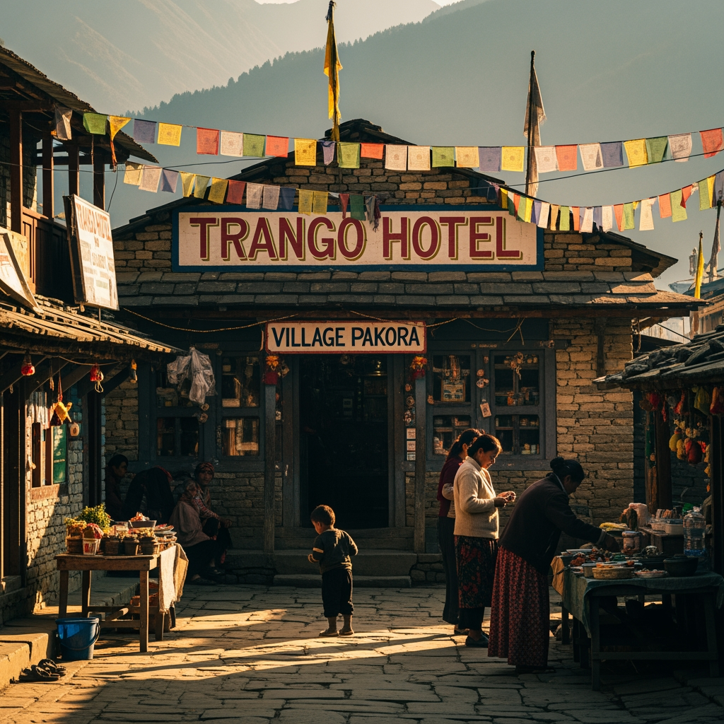 AI Design for trango hotel pakora" yad rahe pakora ek viilage ka nam eha