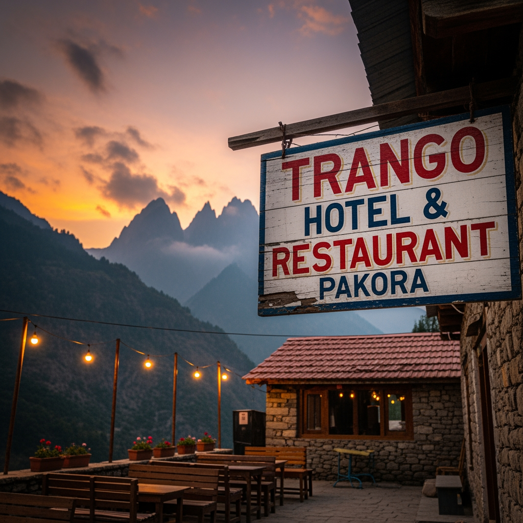 AI Design for trango hotel pakora" yad rahe pakora ek viilage ka nam eha