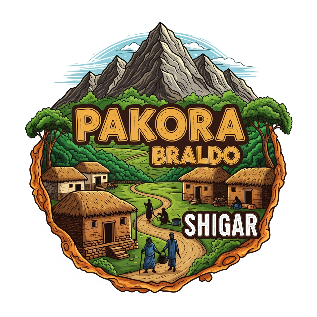 AI Design for "pakora braldo shigar" is ko logo ke sakel ma pakora ek village ka name ha