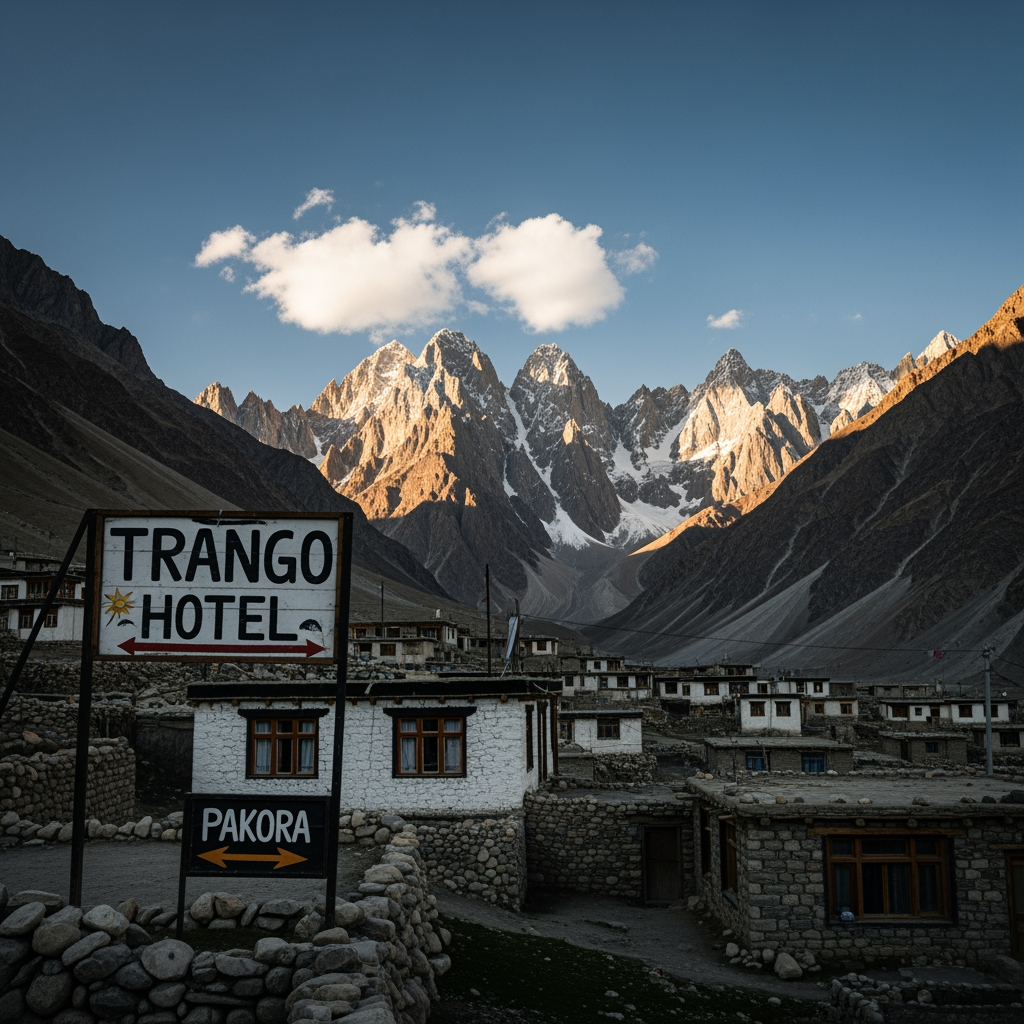 AI Design for trango hotel pakora" yad rahe pakora ek viilage ka nam eha