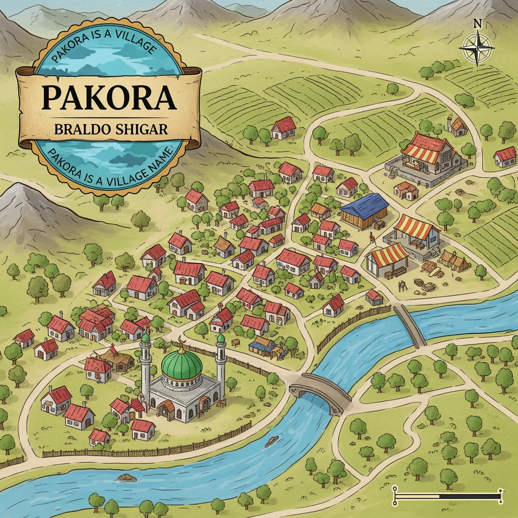 AI Design for "pakora braldo shigar" is ko logo ke sakel ma pakora ek village ka name ha