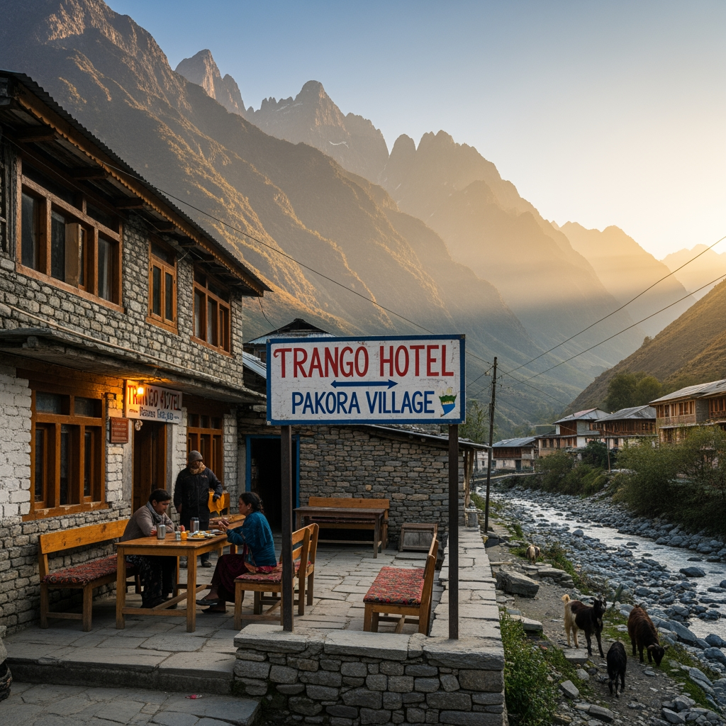 AI Design for trango hotel pakora" yad rahe pakora ek viilage ka nam eha