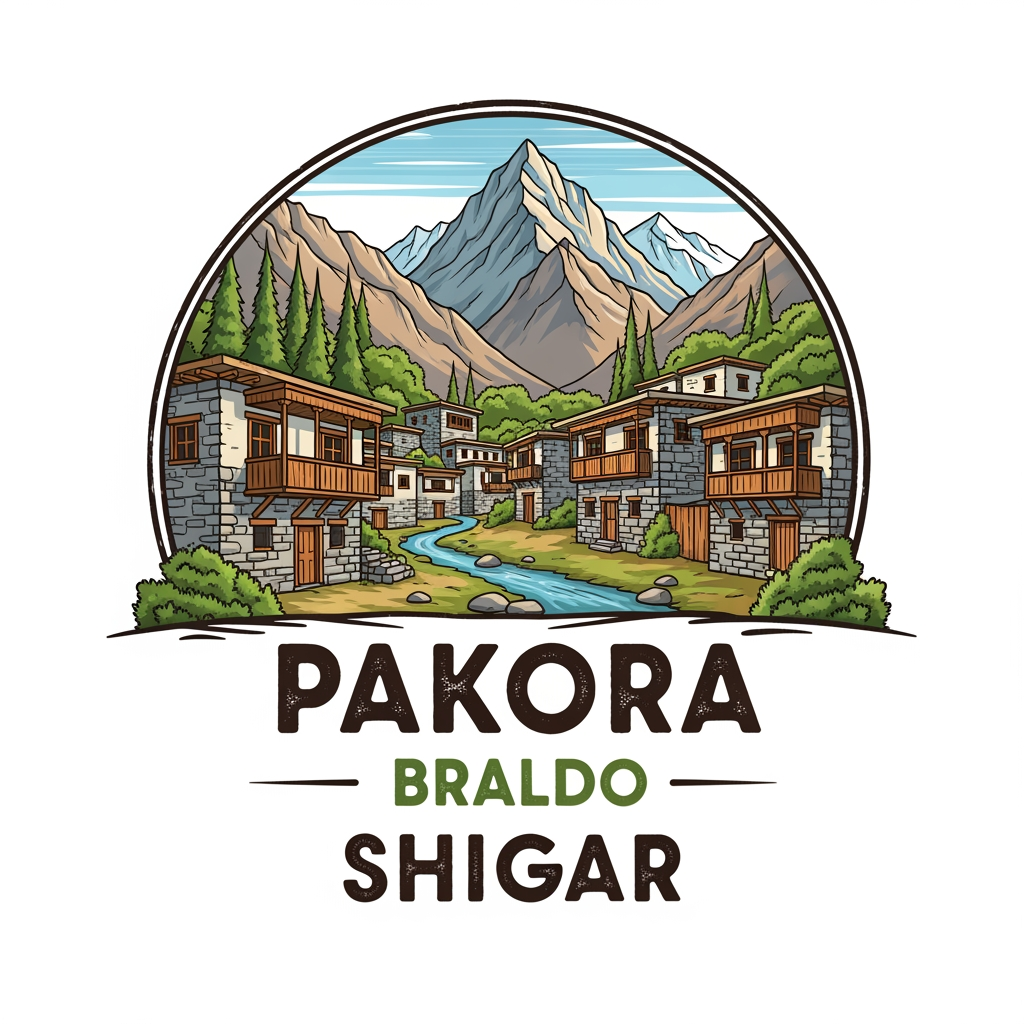 AI Design for "pakora braldo shigar" is ko logo ke sakel ma pakora ek village ka name ha