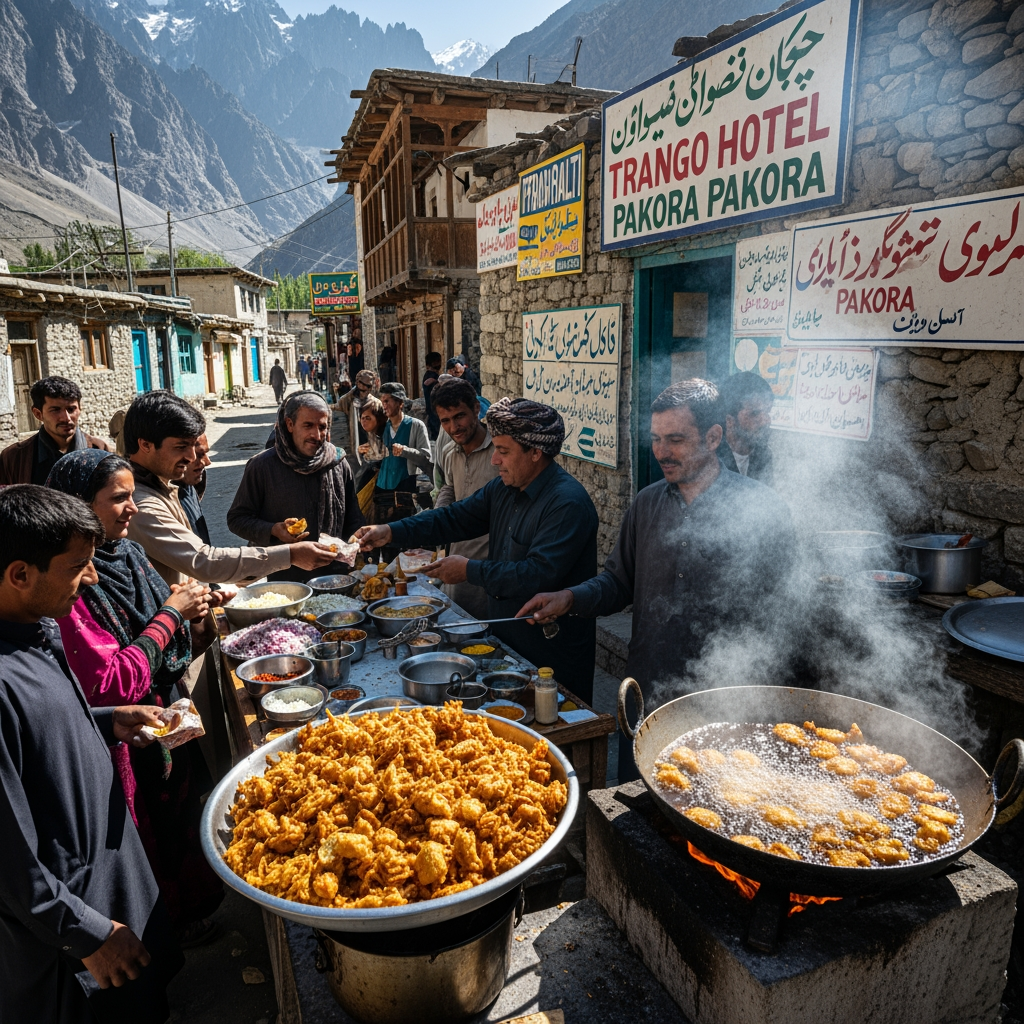 AI Design for trango hotel pakora" yad rahe pakora ek viilage ka nam eha