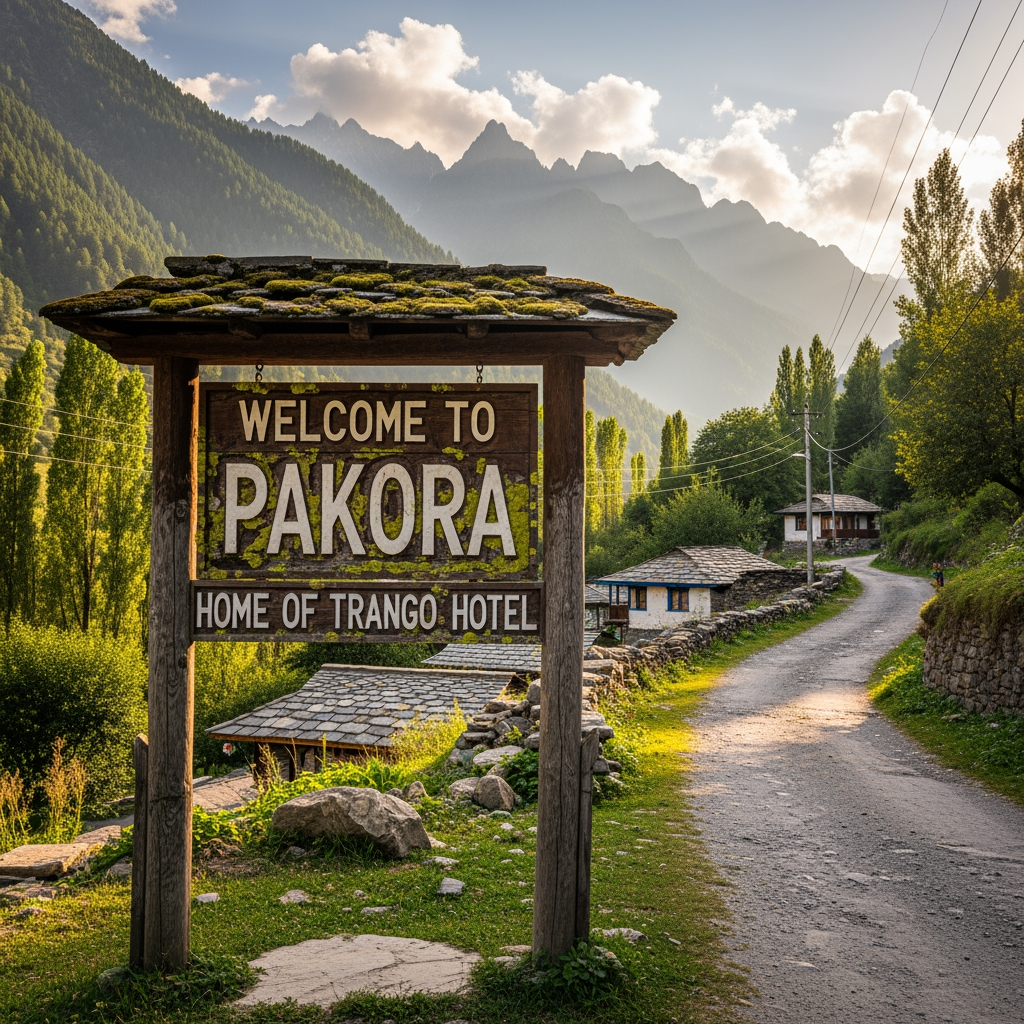 AI Design for trango hotel pakora" yad rahe pakora ek viilage ka nam eha