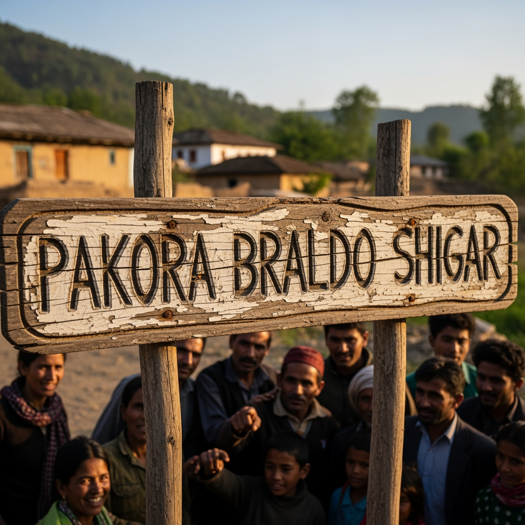 AI Design for "pakora braldo shigar" is ko logo ke sakel ma pakora ek village ka name ha