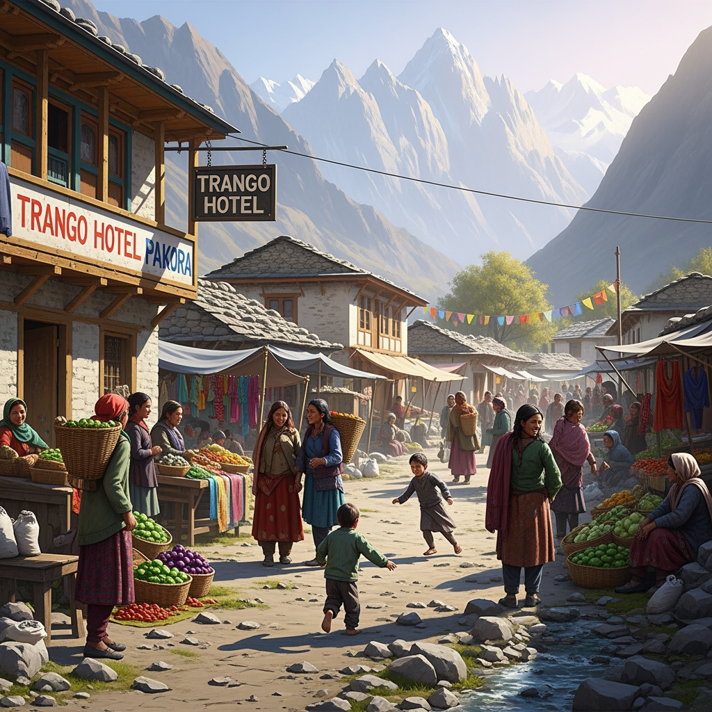 AI Design for trango hotel pakora" yad rahe pakora ek viilage ka nam eha