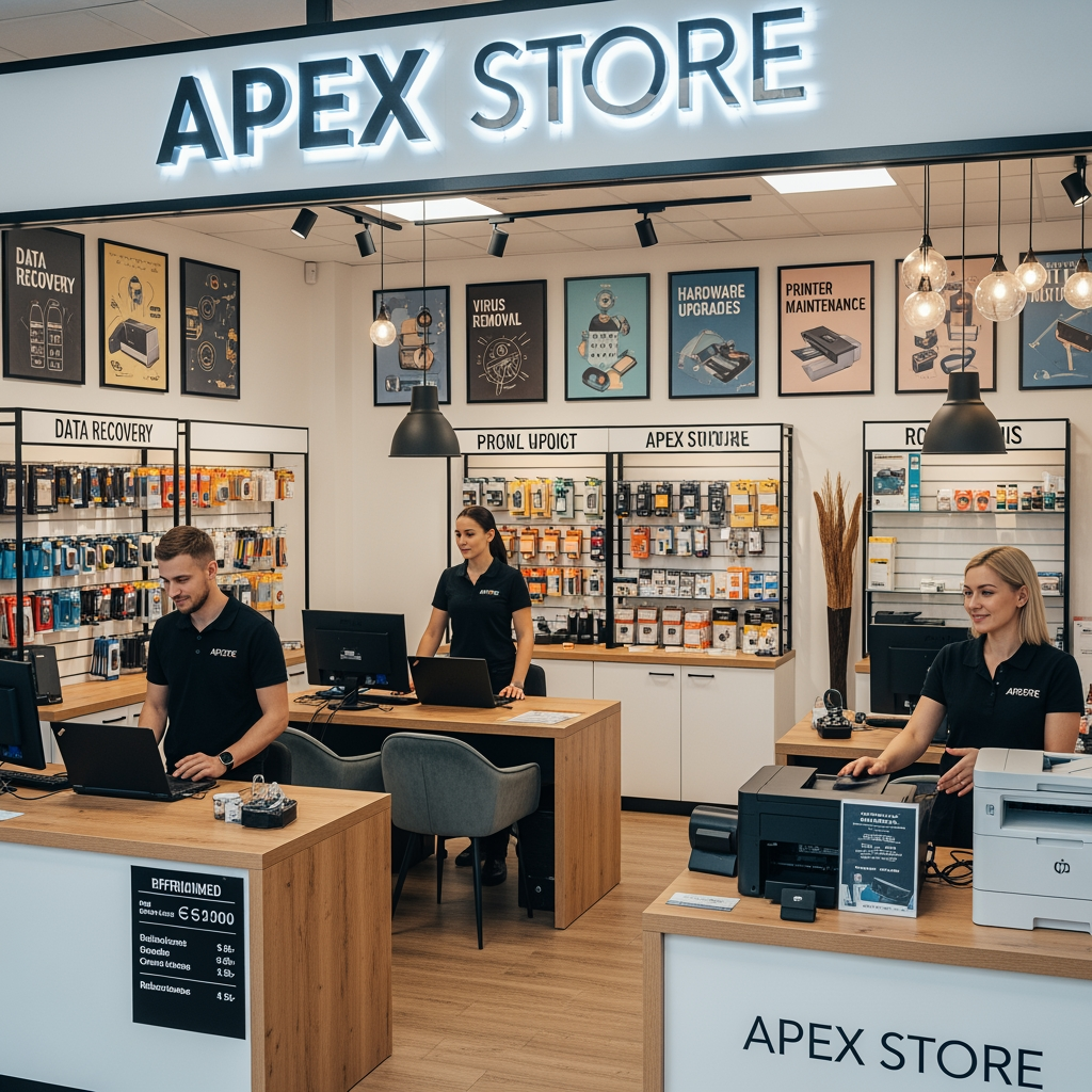 AI Design for im creating a computer and printer care shop apex store