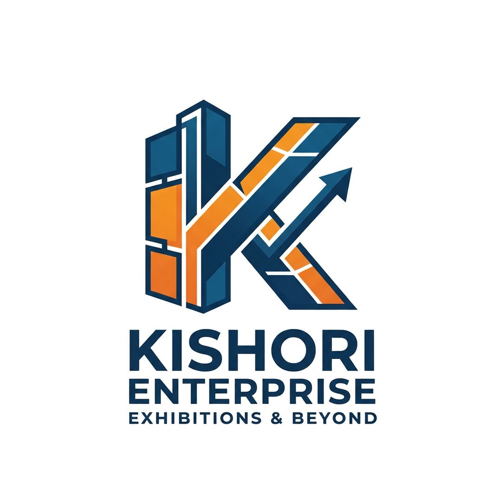 AI Design for create a logo using K of the company name Kishori Enterprise the company helps its client to ste up stalls in exhibitions like botth shell scheme stalls or fabrication stalls and in future this company will expand in other sectors too