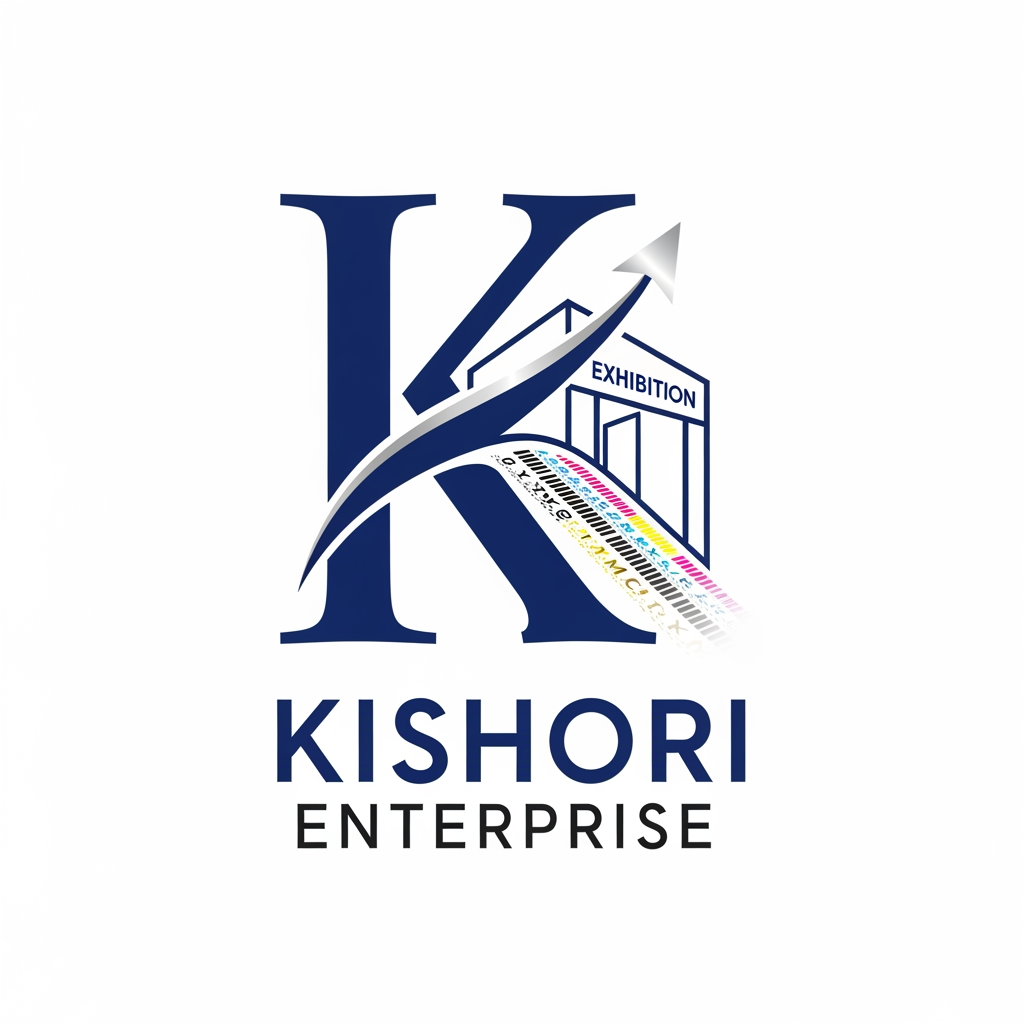 AI Design for Create a logo by using the letter K of the company name Kishori Enterprise the company is a printing firm that helps its clients to put on exhibition stalls booth stalls and fabrication stals and in future will expand business in various sectors