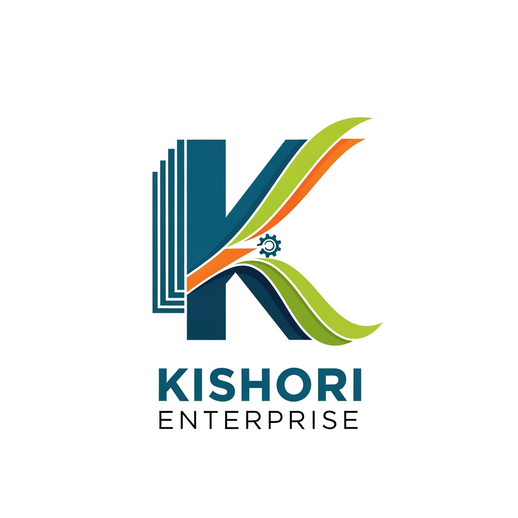 AI Design for Create a logo by using the letter K of the company name Kishori Enterprise the company is a printing firm that helps its clients to put on exhibition stalls booth stalls and fabrication stals and in future will expand business in various sectors