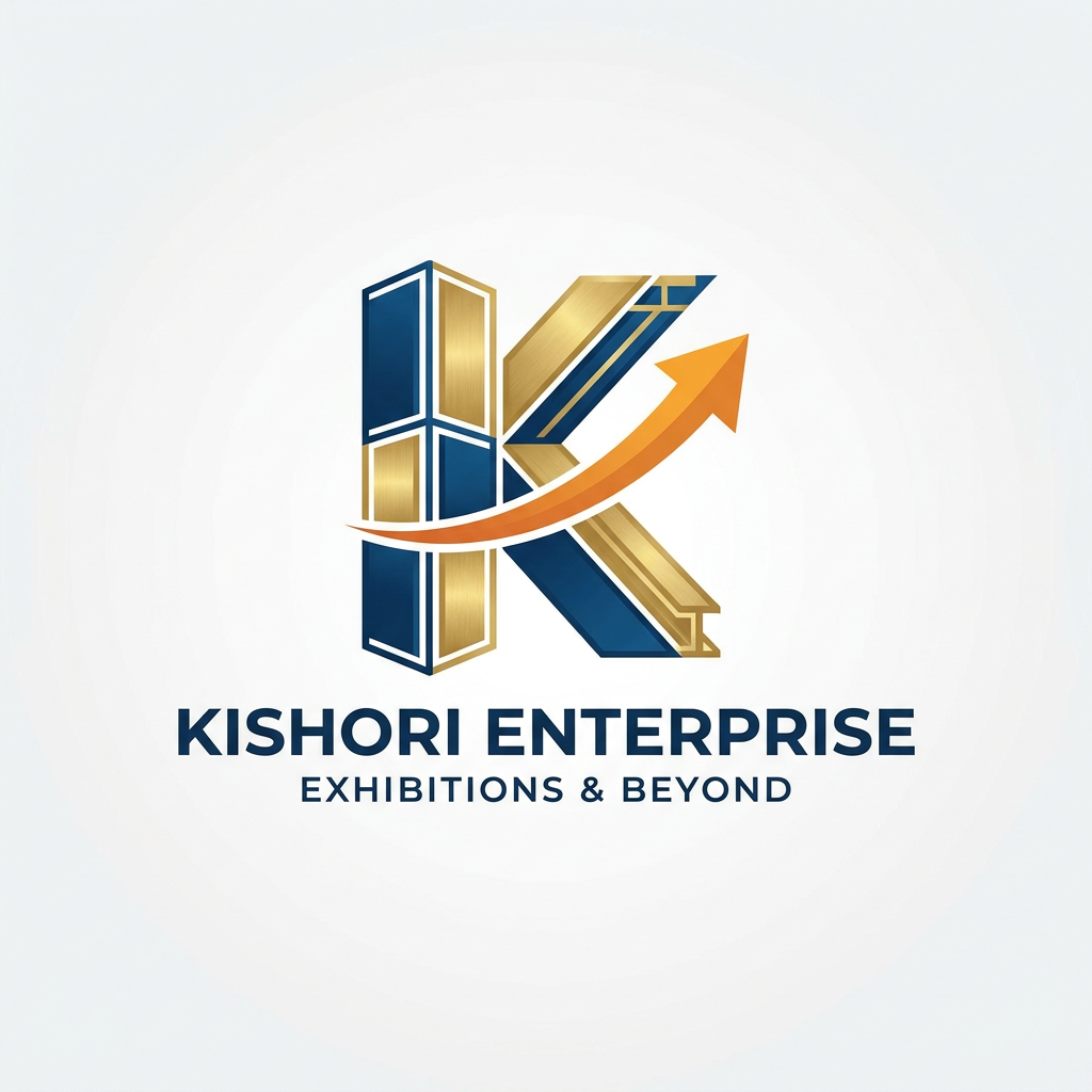AI Design for create a logo using K of the company name Kishori Enterprise the company helps its client to ste up stalls in exhibitions like botth shell scheme stalls or fabrication stalls and in future this company will expand in other sectors too