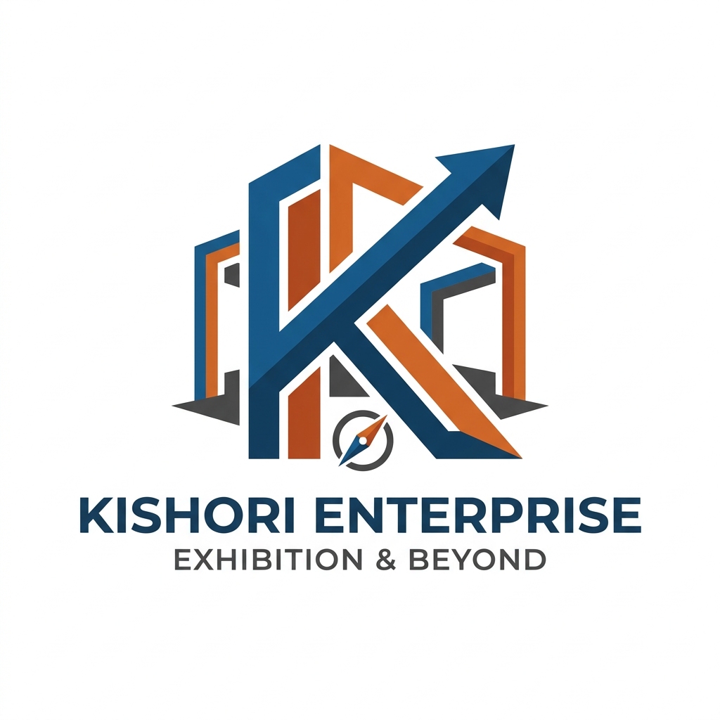 AI Design for create a logo using K of the company name Kishori Enterprise the company helps its client to ste up stalls in exhibitions like botth shell scheme stalls or fabrication stalls and in future this company will expand in other sectors too