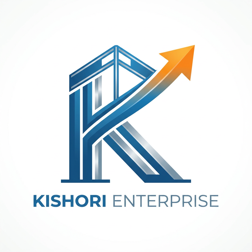 AI Design for create a logo using K of the company name Kishori Enterprise the company helps its client to ste up stalls in exhibitions like botth shell scheme stalls or fabrication stalls and in future this company will expand in other sectors too